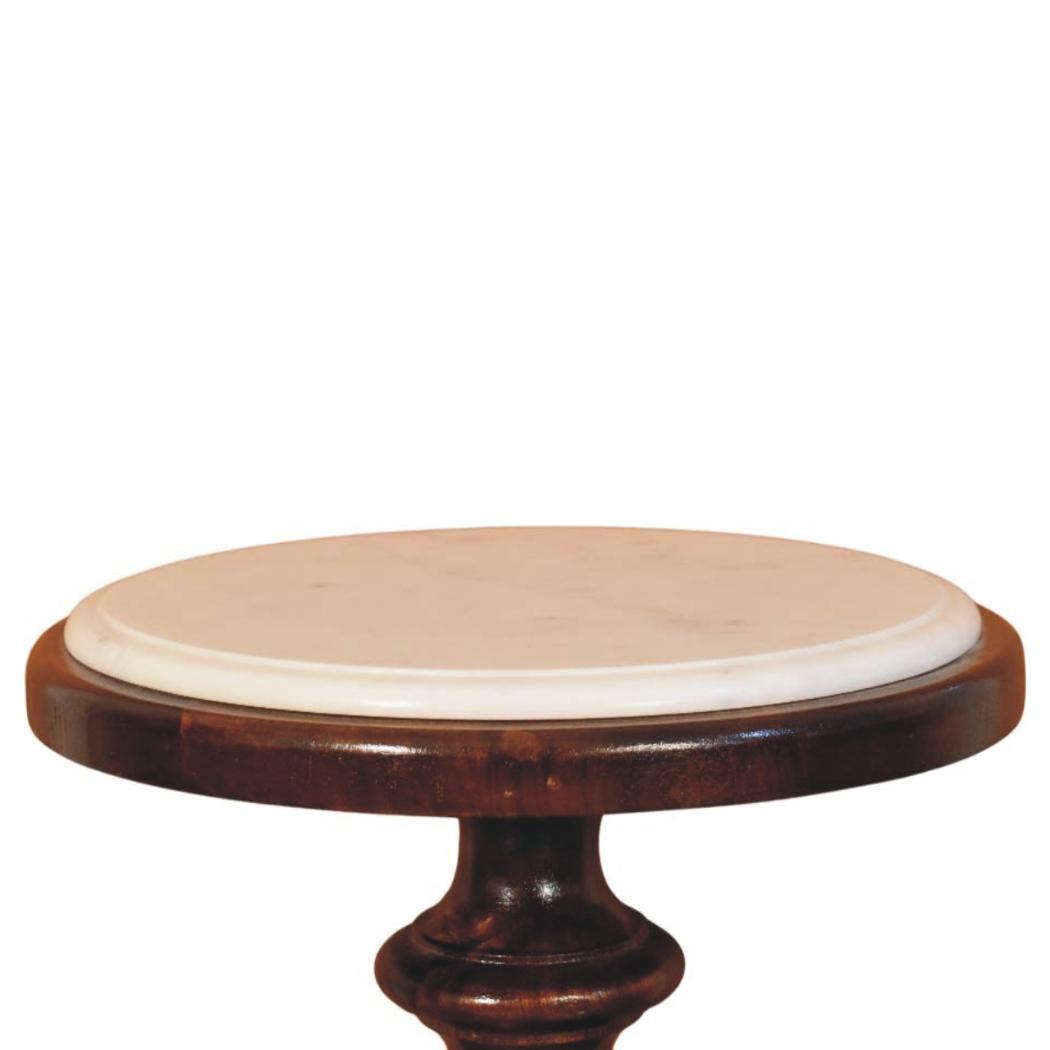Bellmont Side Table | Solid Mango Wood | Marble Top | Walnut Finish Accent Table