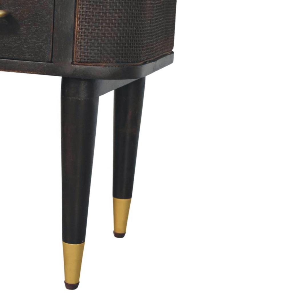 Belmont Bedside Table | Solid Mango Wood | Velvet Mocha Finish | 1 Drawer Nightstand with Rattan Panels