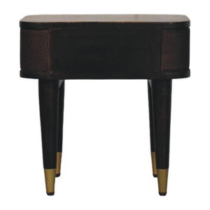 Belmont Bedside Table | Solid Mango Wood | Velvet Mocha Finish | 1 Drawer Nightstand with Rattan Panels