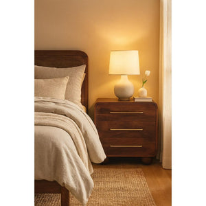Belmont Bedside Table | Solid Mango Wood | Velvet Mocha Finish | 1 Drawer Nightstand with Rattan Panels