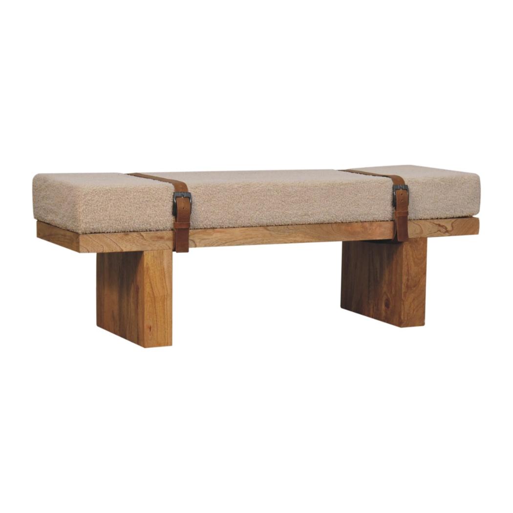 Belmont Boucle Bench | Cream Upholstery | Solid Wood Frame