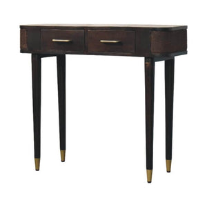 Belmont Console Table | Solid Mango Wood | Velvet Mocha Finish | 2 Drawer Hallway Console with Rattan Panels