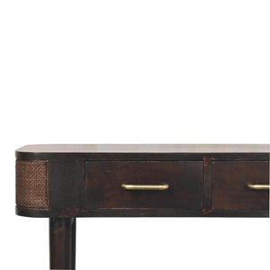 Belmont Console Table | Solid Mango Wood | Velvet Mocha Finish | 2 Drawer Hallway Console with Rattan Panels
