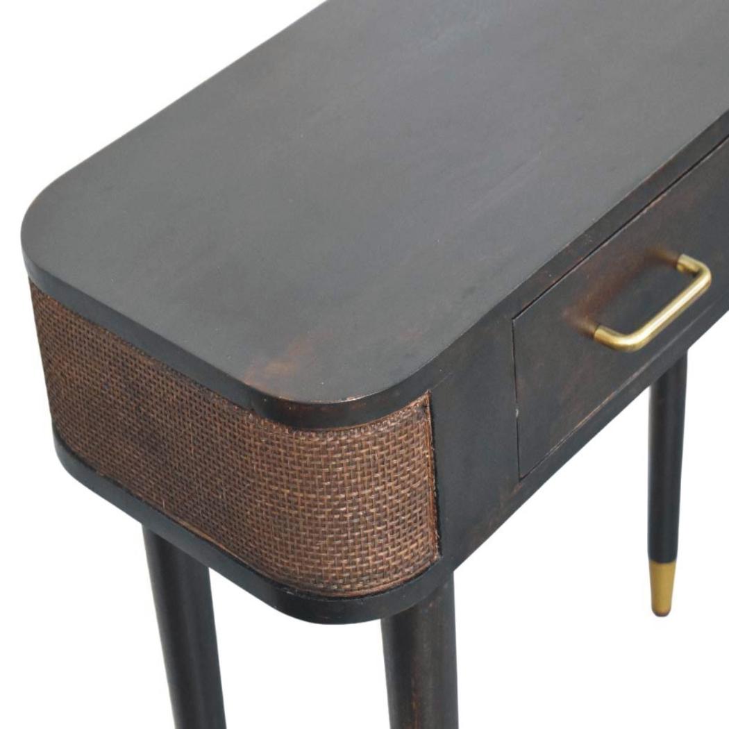 Belmont Console Table | Solid Mango Wood | Velvet Mocha Finish | 2 Drawer Hallway Console with Rattan Panels