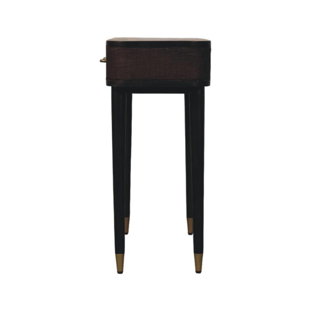 Belmont Console Table | Solid Mango Wood | Velvet Mocha Finish | 2 Drawer Hallway Console with Rattan Panels