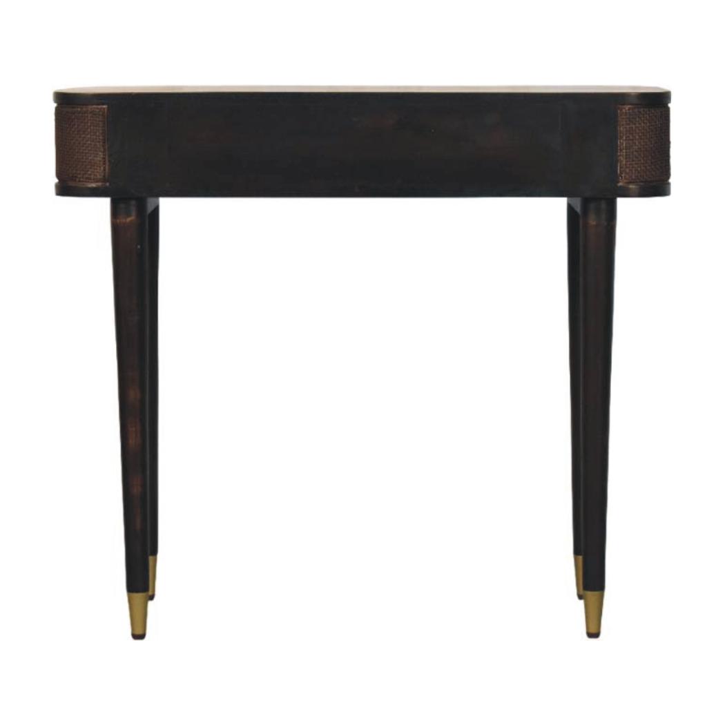 Belmont Console Table | Solid Mango Wood | Velvet Mocha Finish | 2 Drawer Hallway Console with Rattan Panels