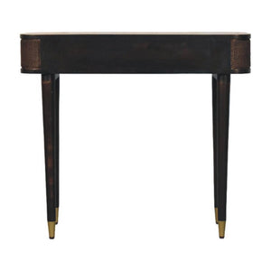 Belmont Console Table | Solid Mango Wood | Velvet Mocha Finish | 2 Drawer Hallway Console with Rattan Panels