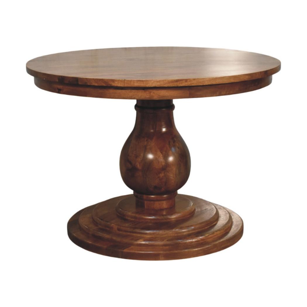Belmont Round Dining Table | Solid Mango Wood | Sculptural Pedestal Base | Modern Dining Furniture