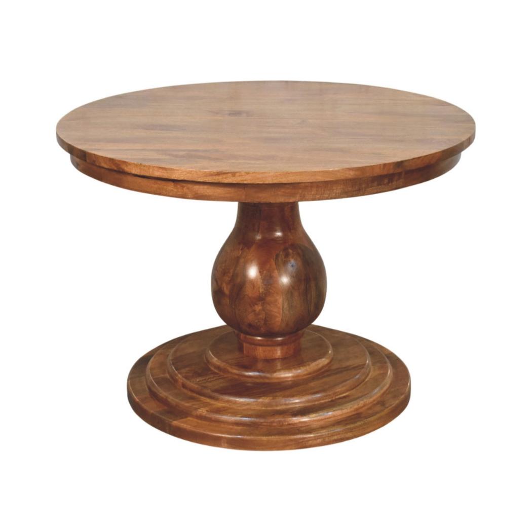 Belmont Round Dining Table | Solid Mango Wood | Sculptural Pedestal Base | Modern Dining Furniture