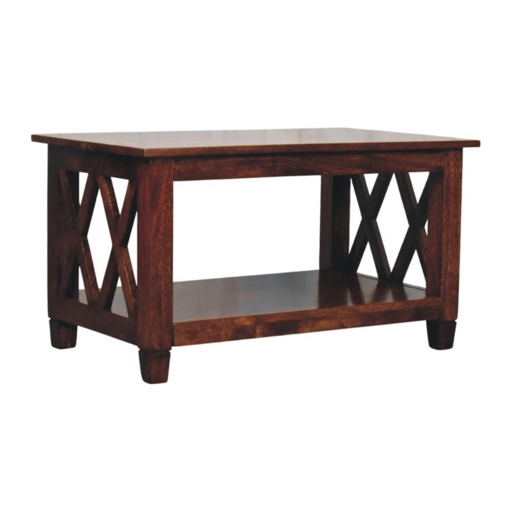 Belmont X-Frame Coffee Table | Solid Mango Wood | Chestnut Finish