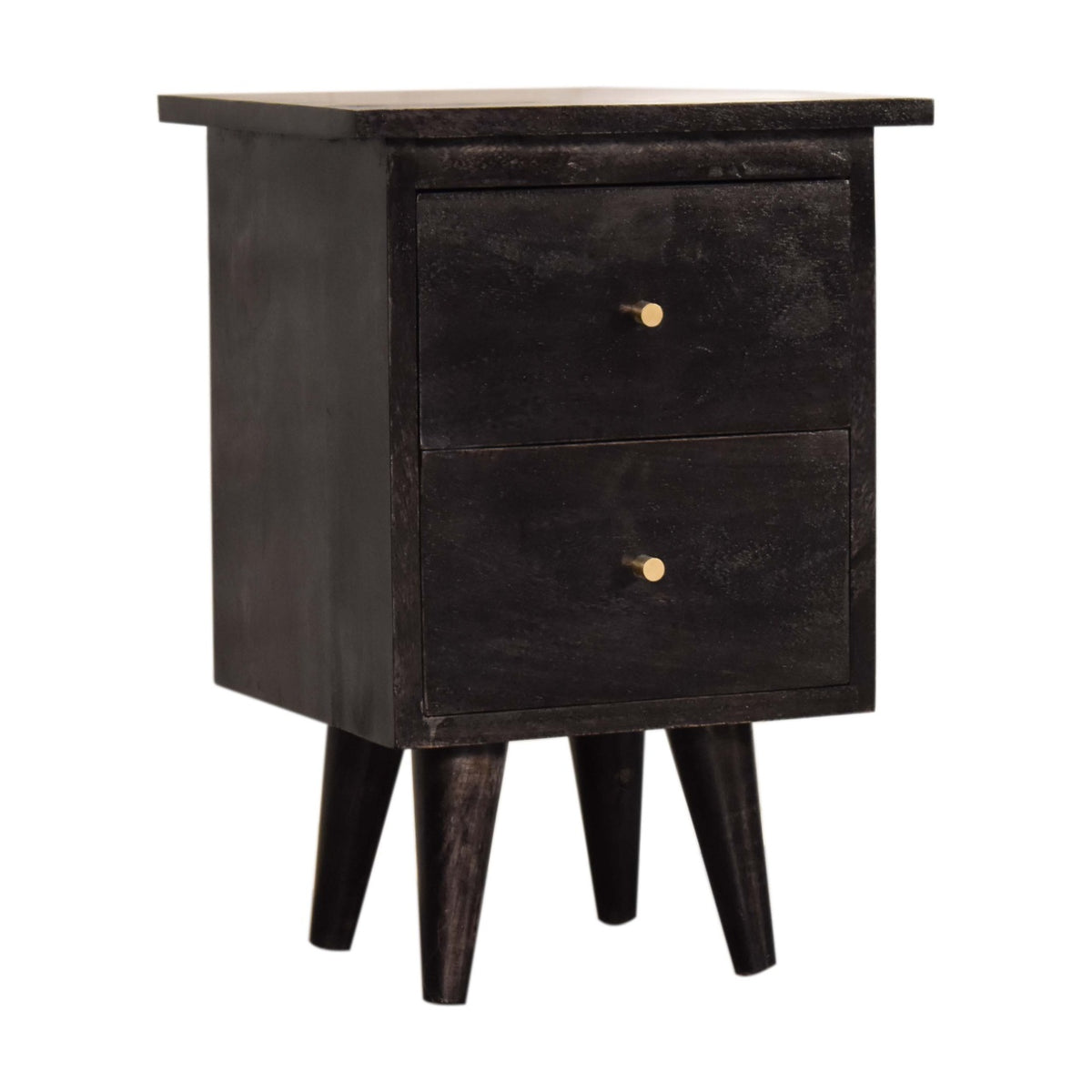 Black Hand Painted Bedside Table | Solid Mango Wood | Ash Black Finish | 2 Drawer Nightstand