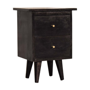 Black Hand Painted Bedside Table | Solid Mango Wood | Ash Black Finish | 2 Drawer Nightstand