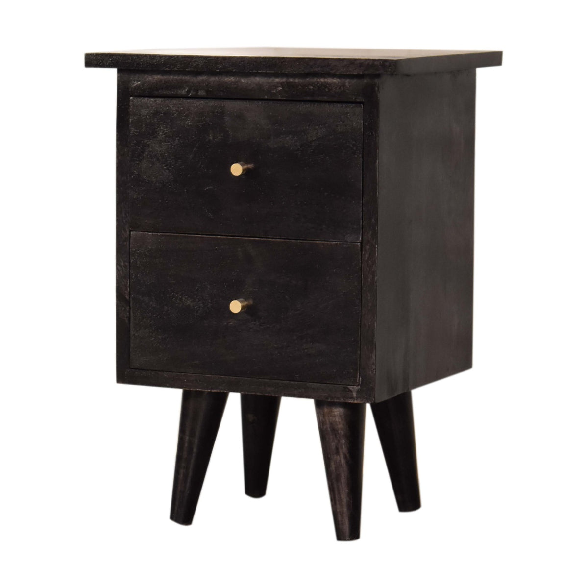 Black Hand Painted Bedside Table | Solid Mango Wood | Ash Black Finish | 2 Drawer Nightstand