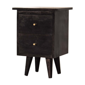 Black Hand Painted Bedside Table | Solid Mango Wood | Ash Black Finish | 2 Drawer Nightstand