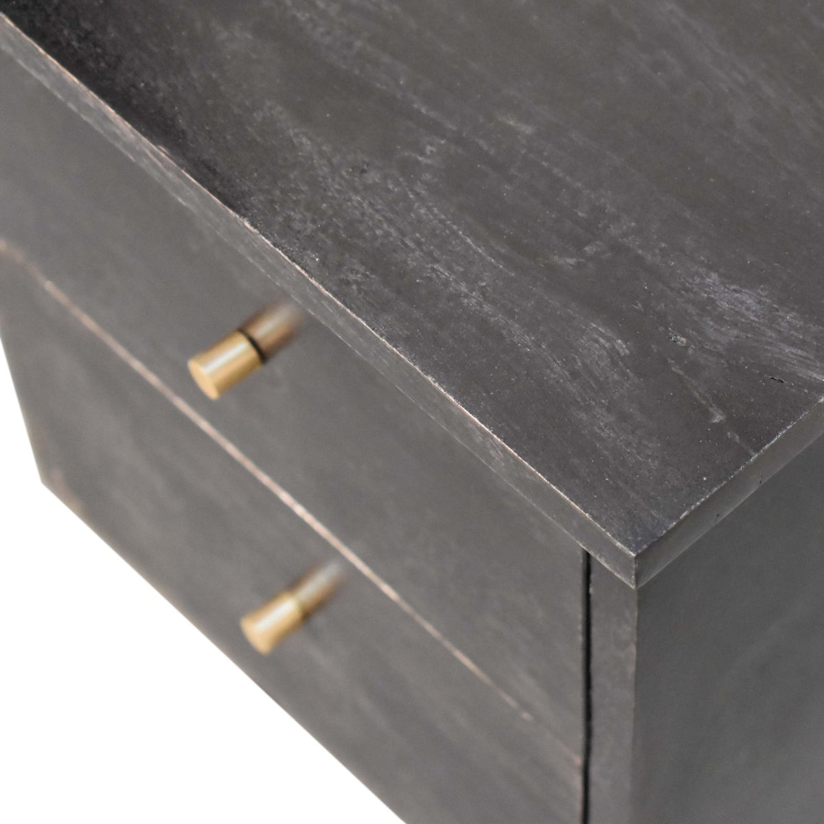 Black Hand Painted Bedside Table | Solid Mango Wood | Ash Black Finish | 2 Drawer Nightstand
