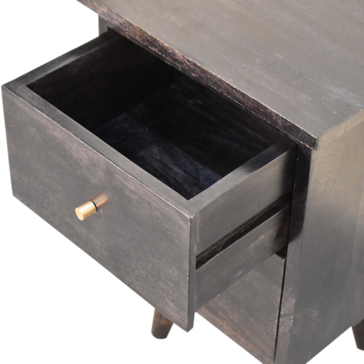 Black Hand Painted Bedside Table | Solid Mango Wood | Ash Black Finish | 2 Drawer Nightstand
