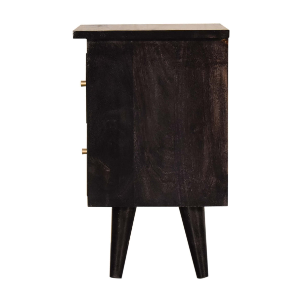 Black Hand Painted Bedside Table | Solid Mango Wood | Ash Black Finish | 2 Drawer Nightstand