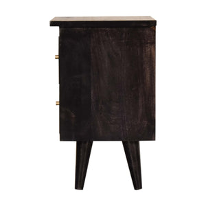 Black Hand Painted Bedside Table | Solid Mango Wood | Ash Black Finish | 2 Drawer Nightstand