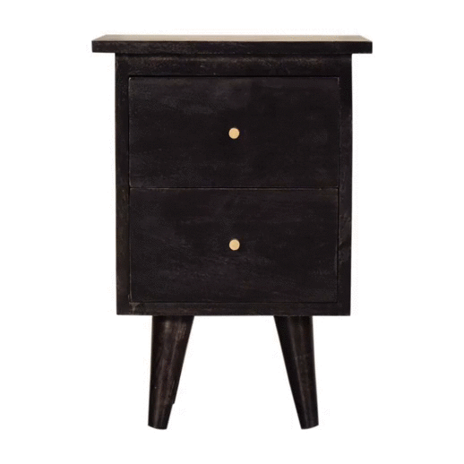 Black Hand Painted Bedside Table | Solid Mango Wood | Ash Black Finish | 2 Drawer Nightstand