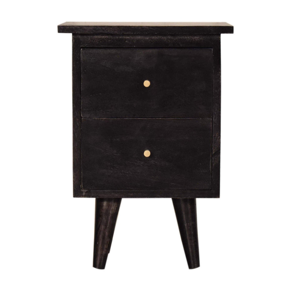 Black Hand Painted Bedside Table | Solid Mango Wood | Ash Black Finish | 2 Drawer Nightstand