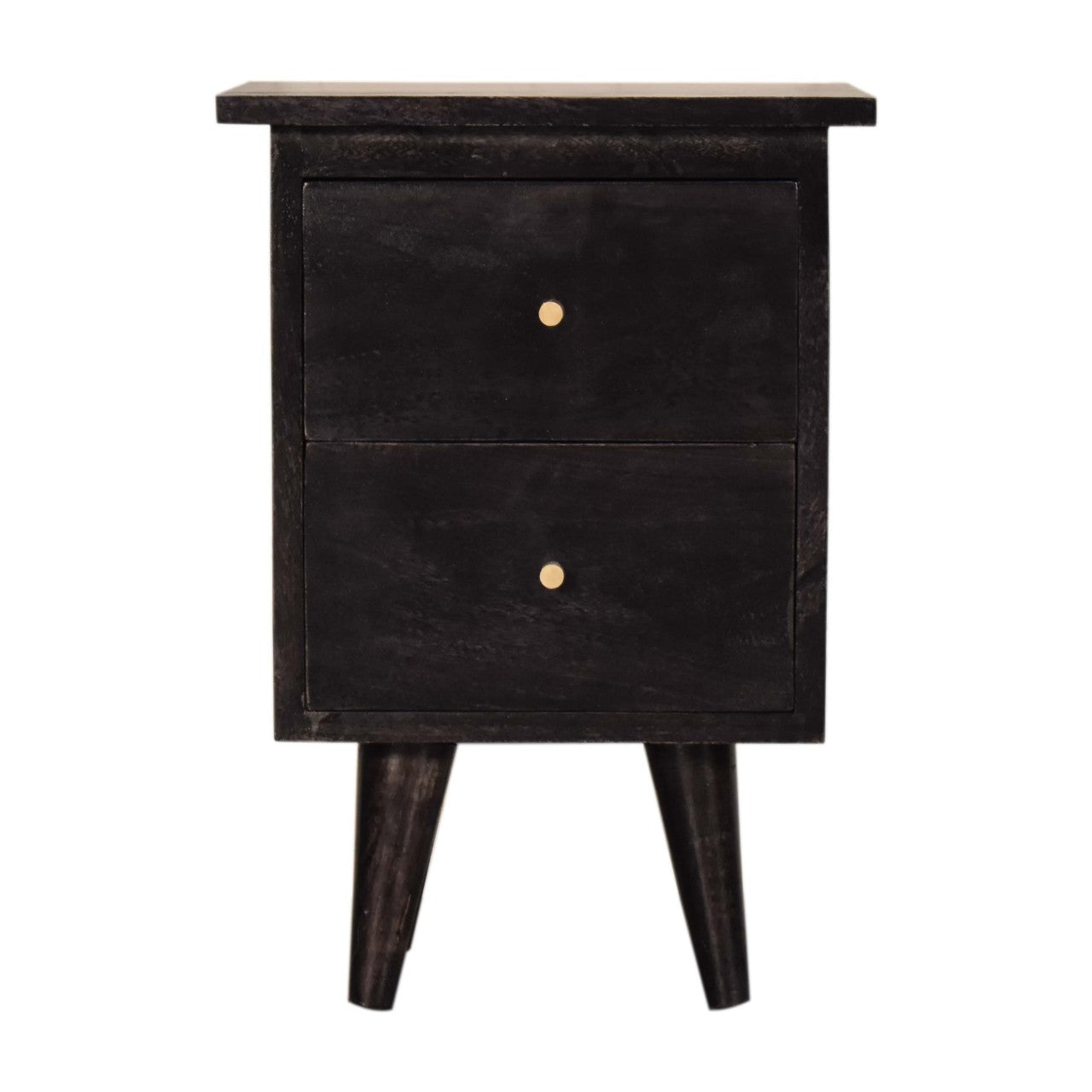 Black Hand Painted Bedside Table | Solid Mango Wood | Ash Black Finish | 2 Drawer Nightstand