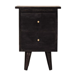 Black Hand Painted Bedside Table | Solid Mango Wood | Ash Black Finish | 2 Drawer Nightstand