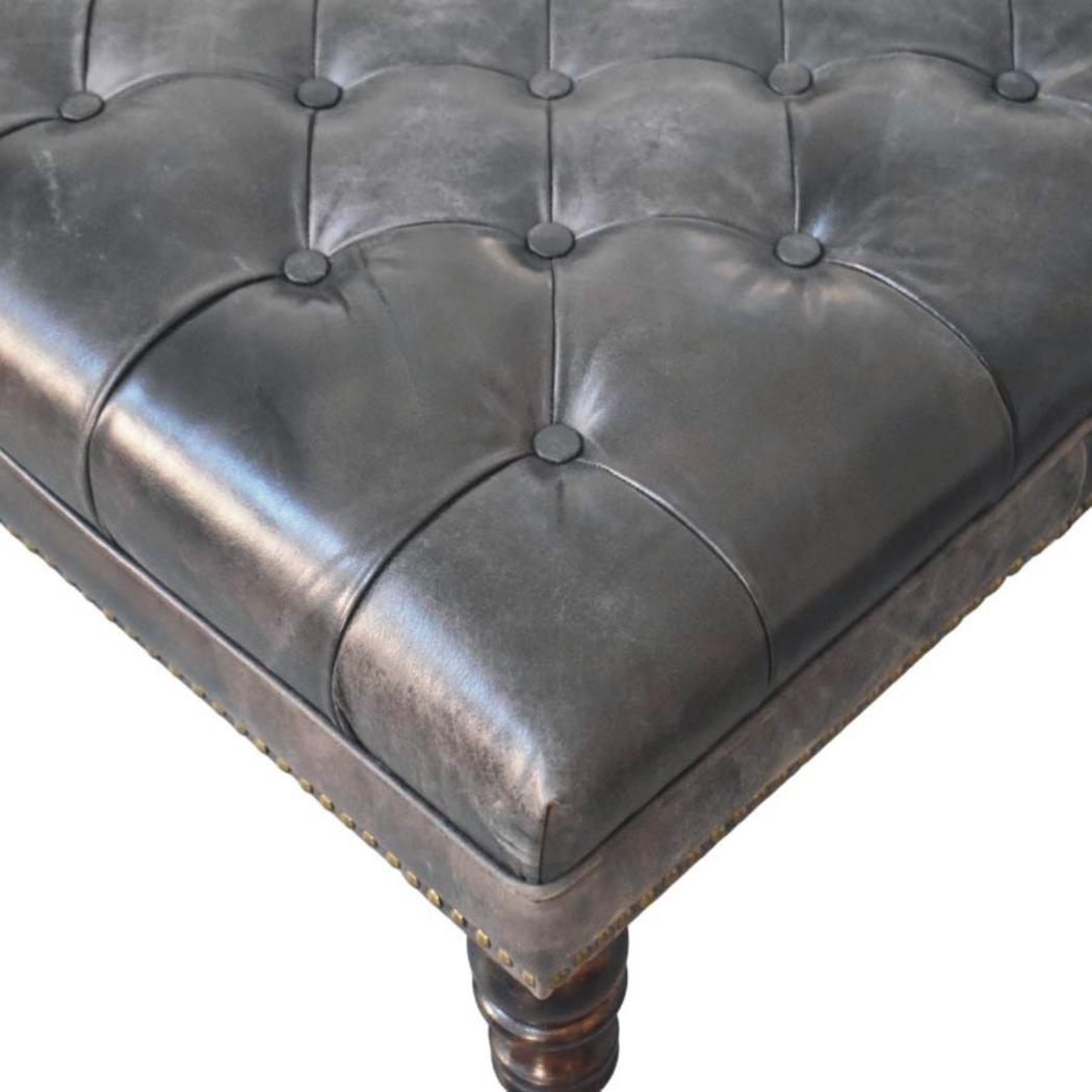 Black Leather Upholstered Ottoman | Footstool | Accent Seat