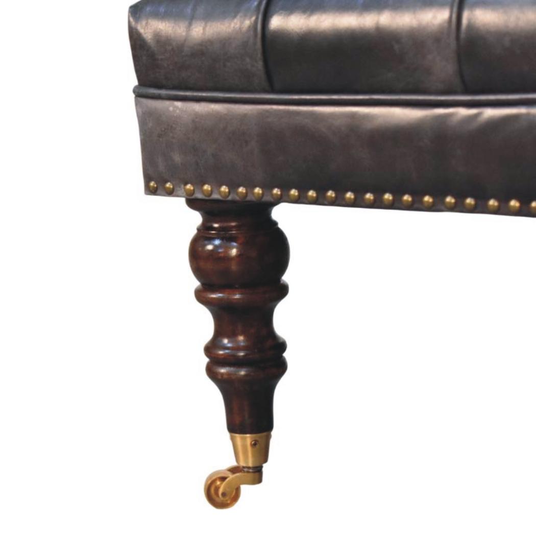 Black Leather Upholstered Ottoman | Footstool | Accent Seat
