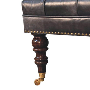 Black Leather Upholstered Ottoman | Footstool | Accent Seat