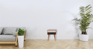 Black Patterned Bedside Table | Solid Mango Wood | Oak Finish | 2 Drawers