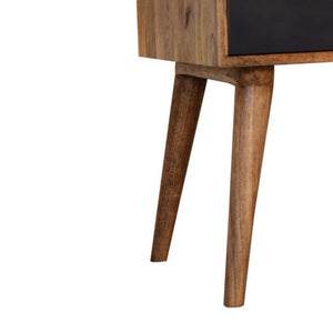Black Patterned Bedside Table | Solid Mango Wood | Oak Finish | 2 Drawers
