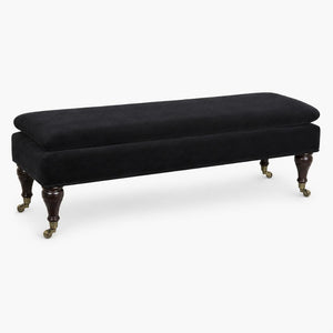 Black Velvet Castor Bench | Solid Mango Wood | Button Tufted Upholstery | Classic Seating