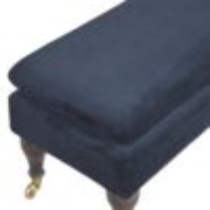 Black Velvet Castor Bench | Solid Mango Wood | Button Tufted Upholstery | Classic Seating