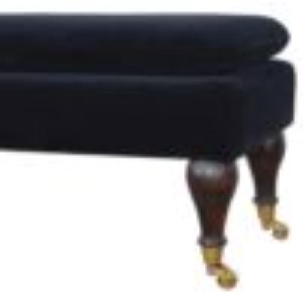 Black Velvet Castor Bench | Solid Mango Wood | Button Tufted Upholstery | Classic Seating
