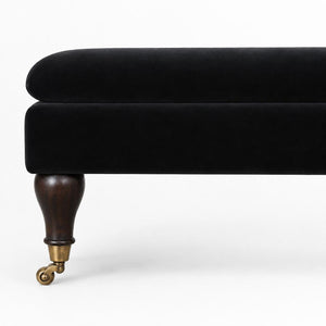 Black Velvet Castor Bench | Solid Mango Wood | Button Tufted Upholstery | Classic Seating