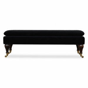 Black Velvet Castor Bench | Solid Mango Wood | Button Tufted Upholstery | Classic Seating
