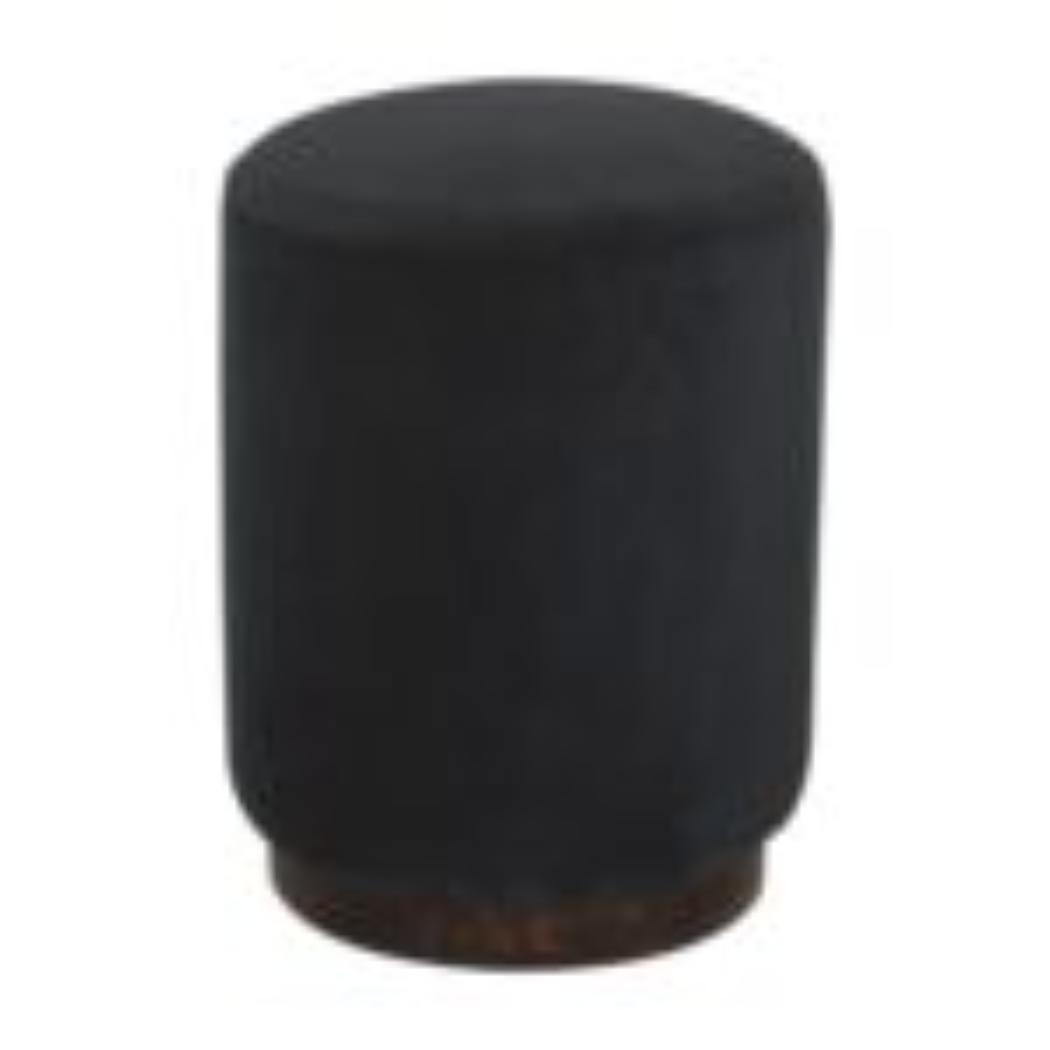 Black Velvet Footstool | Solid Mango Wood Base | Compact Accent Seating