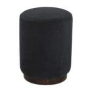 Black Velvet Footstool | Solid Mango Wood Base | Compact Accent Seating