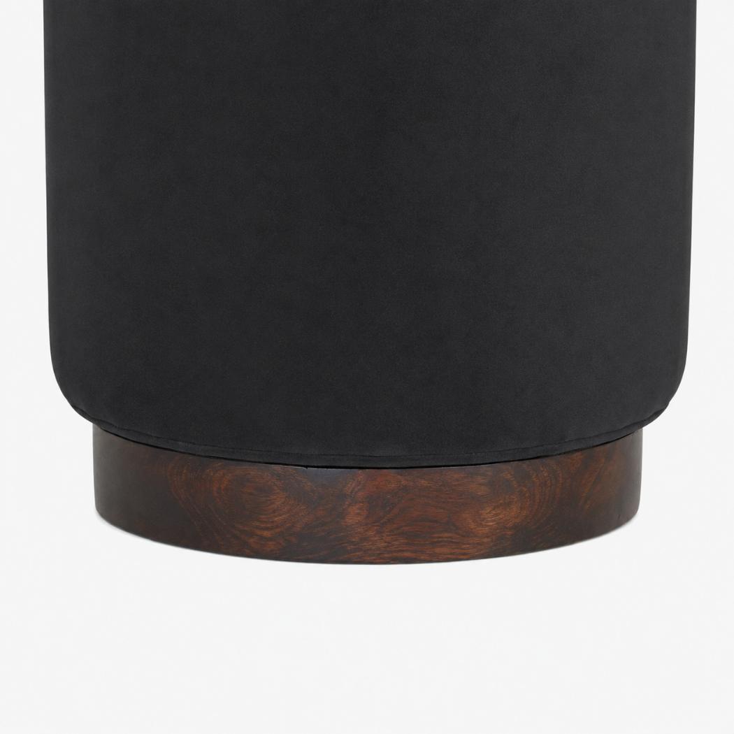 Black Velvet Footstool | Solid Mango Wood Base | Compact Accent Seating