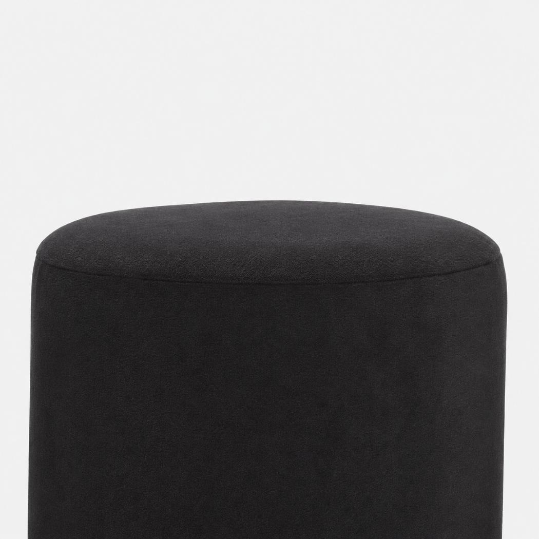 Black Velvet Footstool | Solid Mango Wood Base | Compact Accent Seating