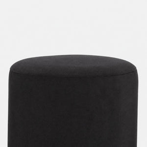 Black Velvet Footstool | Solid Mango Wood Base | Compact Accent Seating