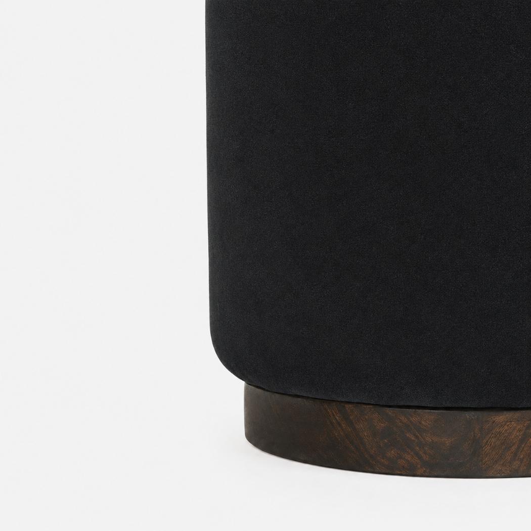Black Velvet Footstool | Solid Mango Wood Base | Compact Accent Seating