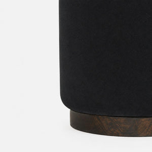 Black Velvet Footstool | Solid Mango Wood Base | Compact Accent Seating