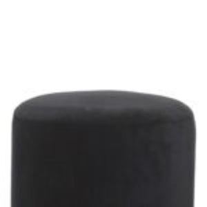 Black Velvet Footstool | Solid Mango Wood Base | Compact Accent Seating