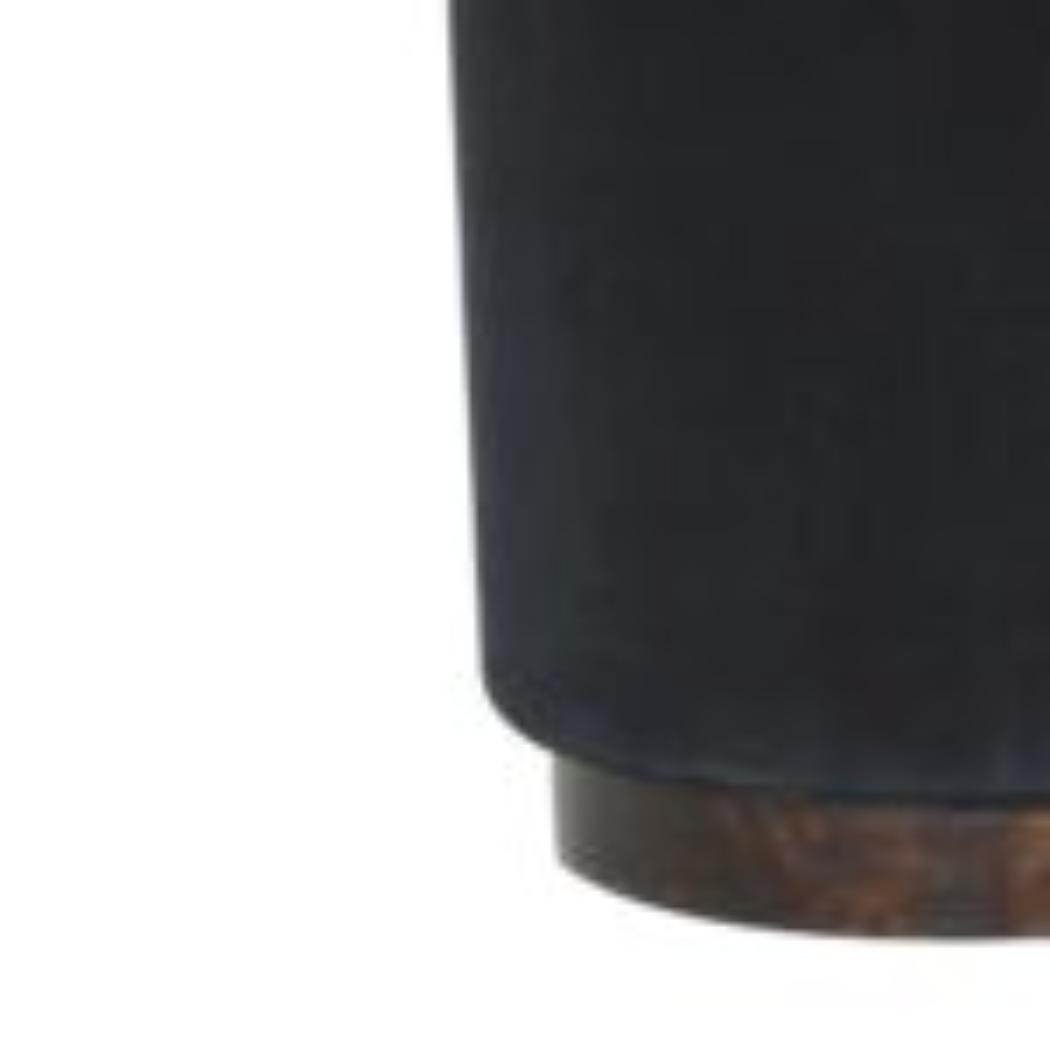 Black Velvet Footstool | Solid Mango Wood Base | Compact Accent Seating