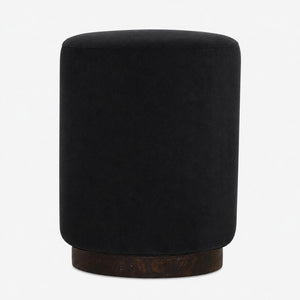 Black Velvet Footstool | Solid Mango Wood Base | Compact Accent Seating