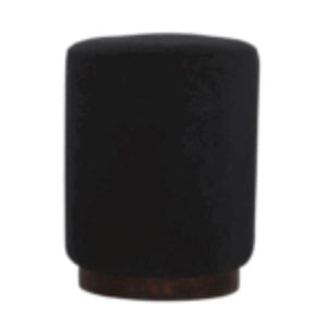 Black Velvet Footstool | Solid Mango Wood Base | Compact Accent Seating