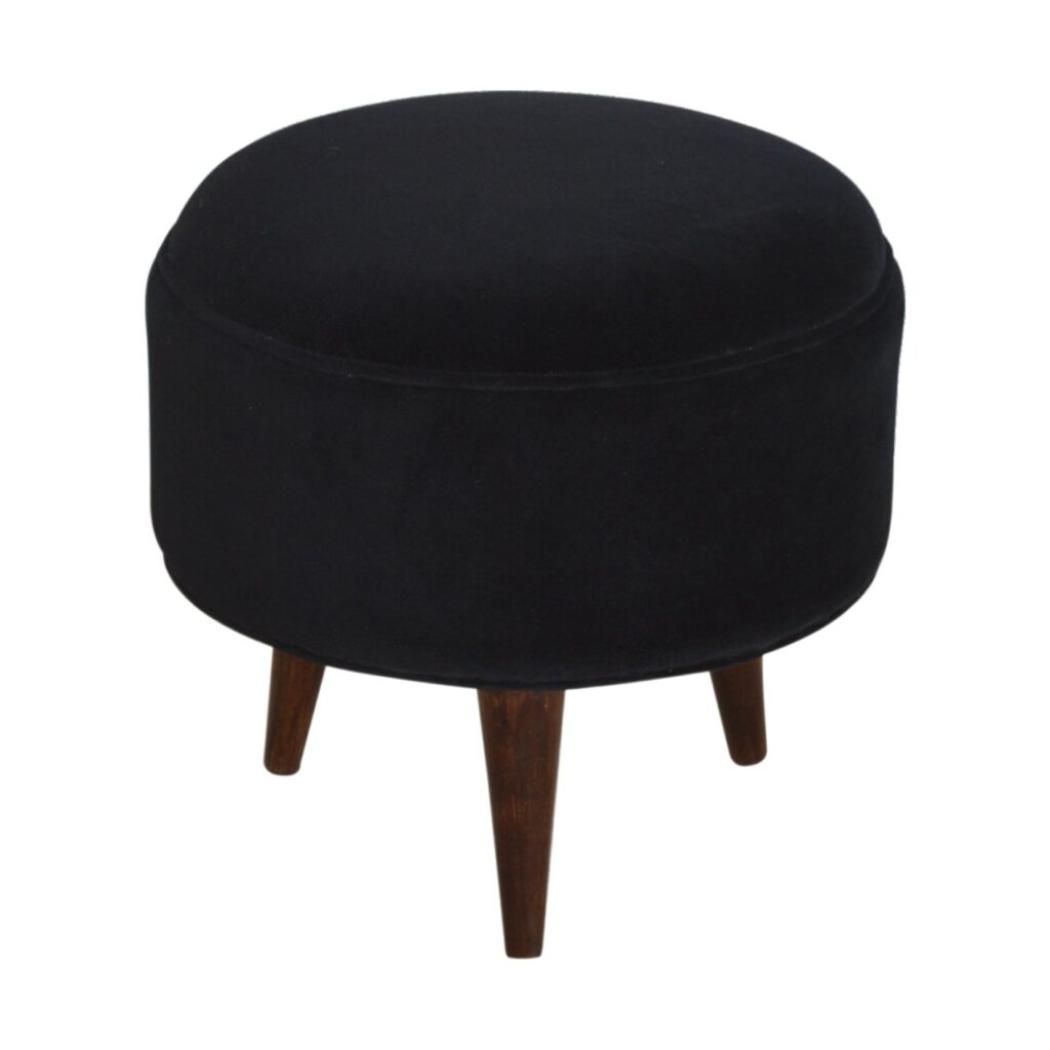 Black Velvet Nordic Style Footstool | Distinctive Detail | Versatile Home Furniture