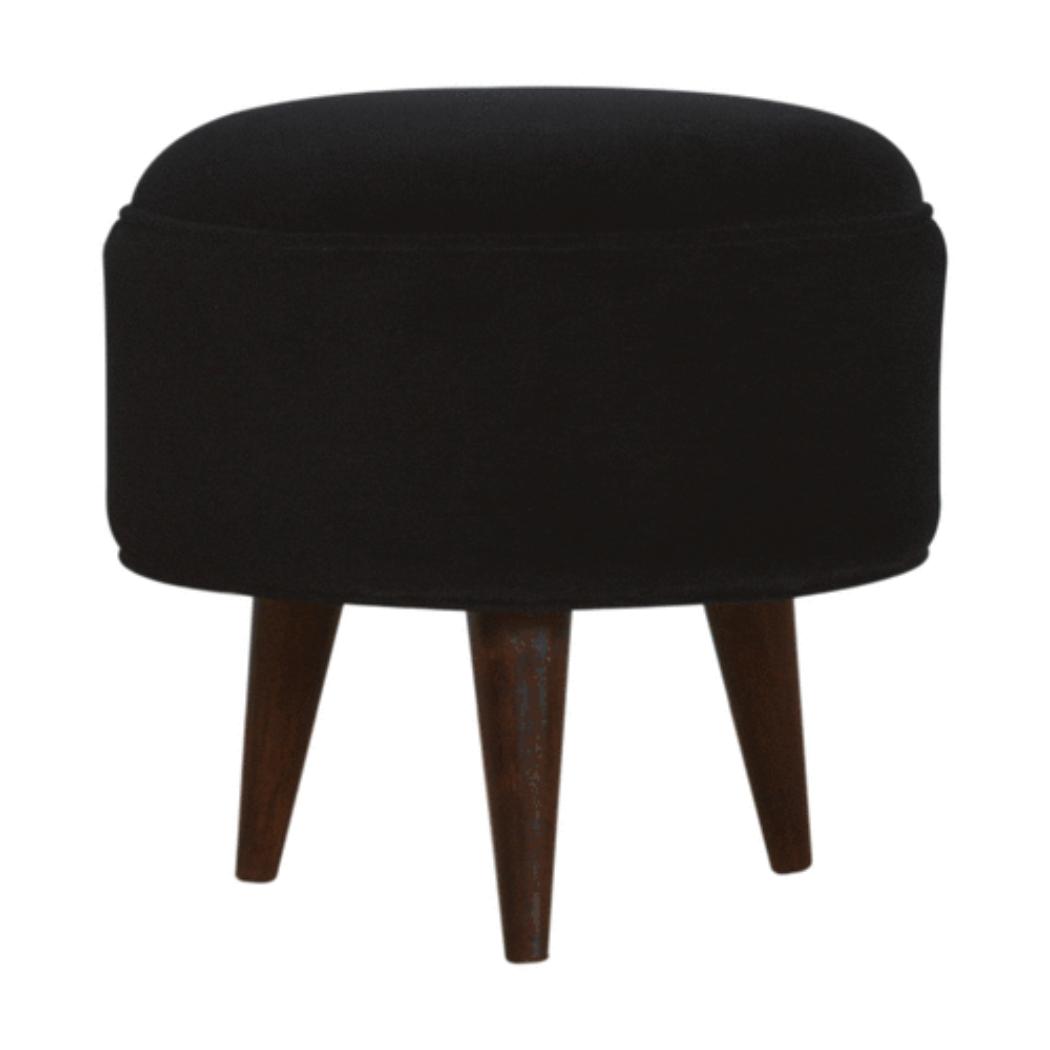 Black Velvet Nordic Style Footstool | Distinctive Detail | Versatile Home Furniture