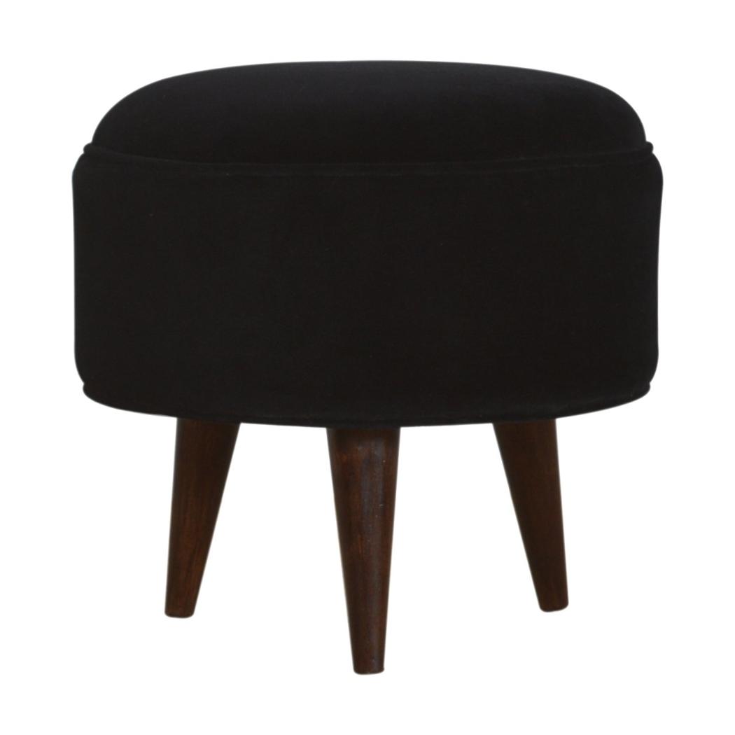 Black Velvet Nordic Style Footstool | Distinctive Detail | Versatile Home Furniture